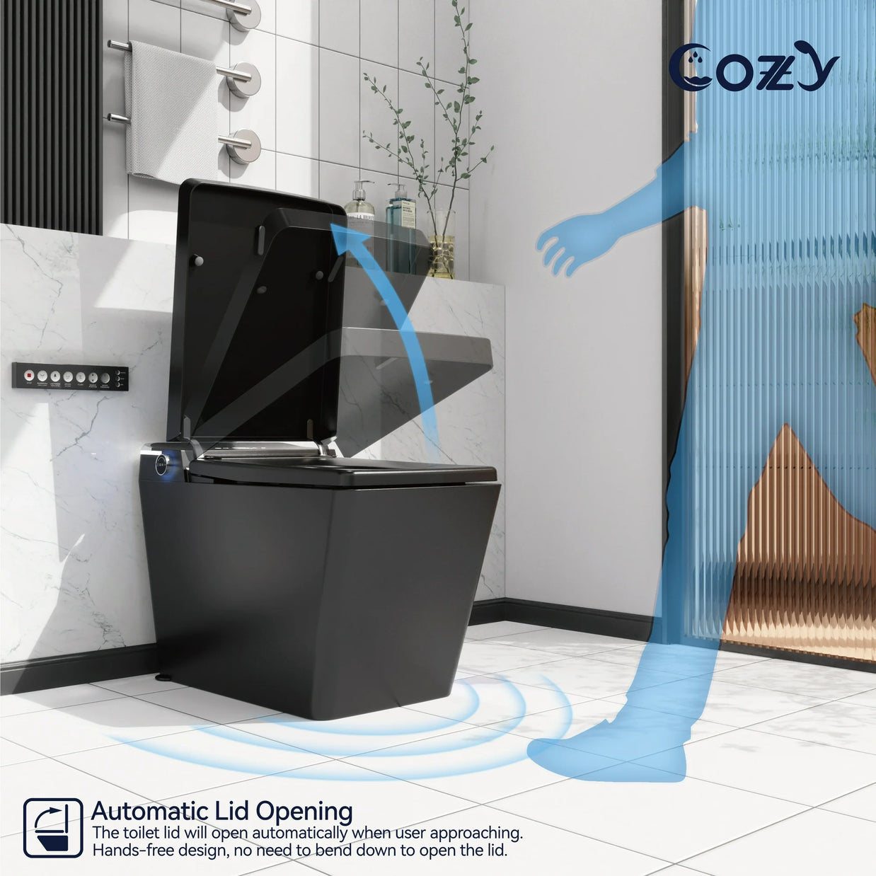 COZY Square Smart Toilet | Foot Sensor, Auto Flush, Tankless & Instant Heat | STBL06-1