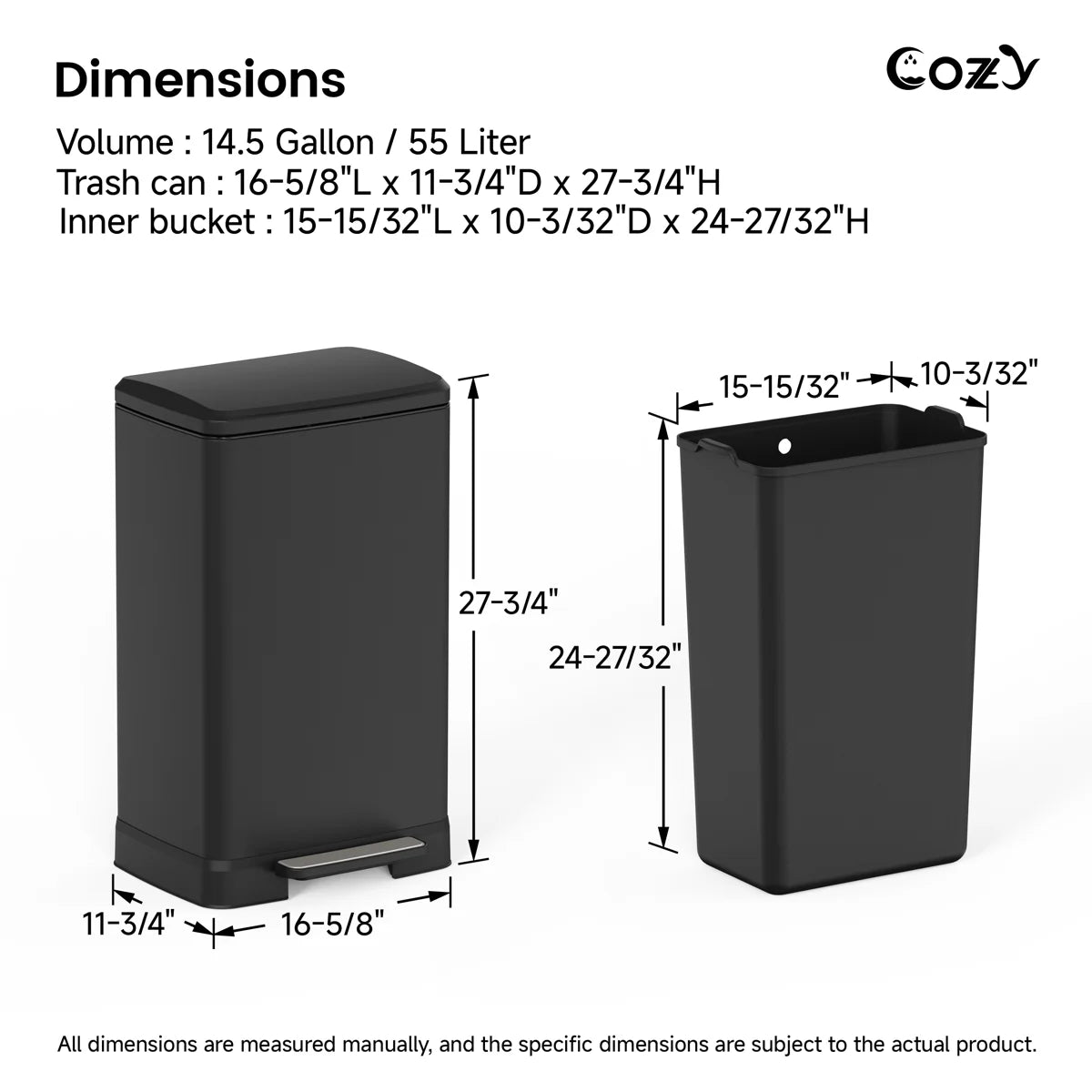 14.5 Gallon Stainless Steel Step Trash Can with Soft-Close Lid