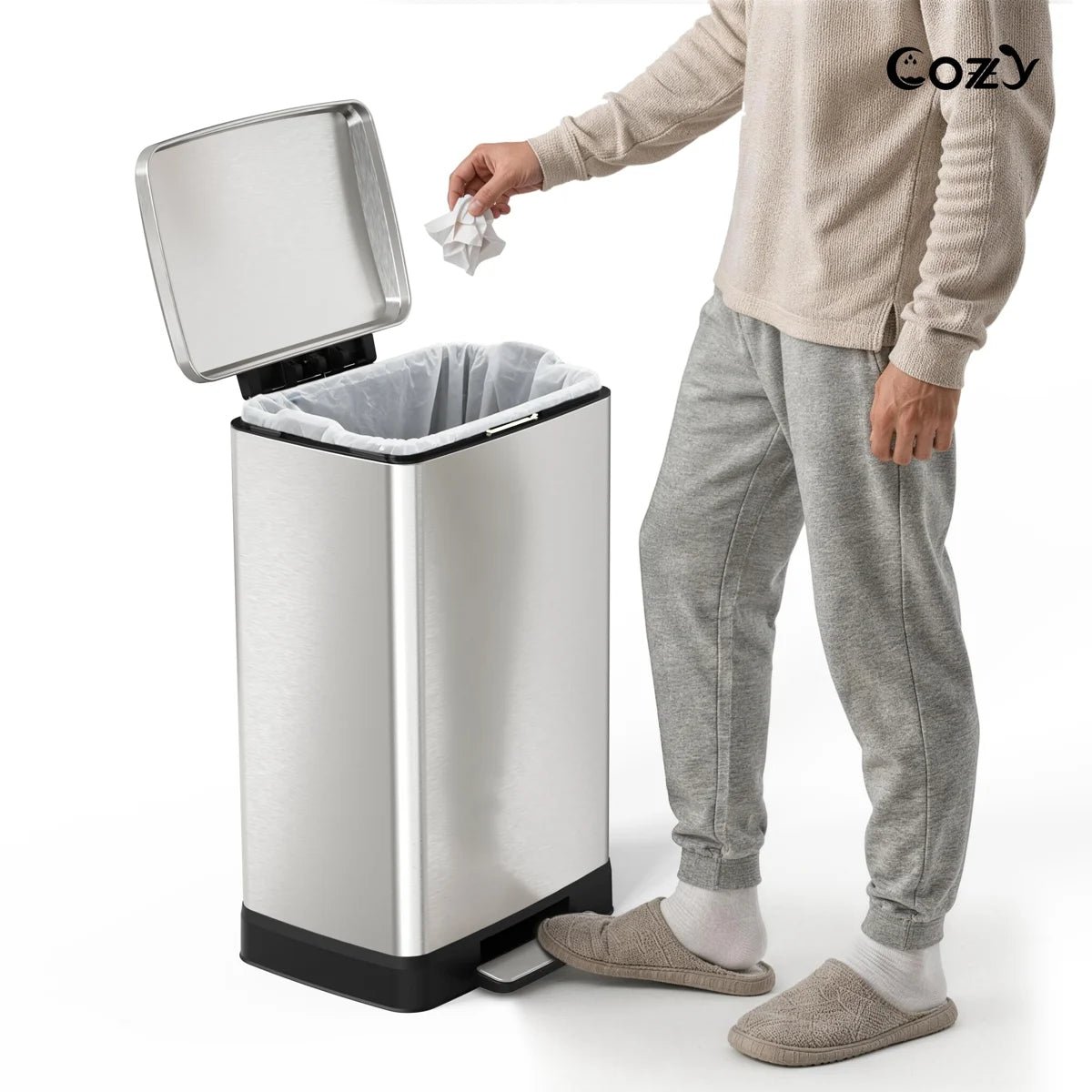 14.5 Gallon Stainless Steel Step Trash Can with Soft-Close Lid