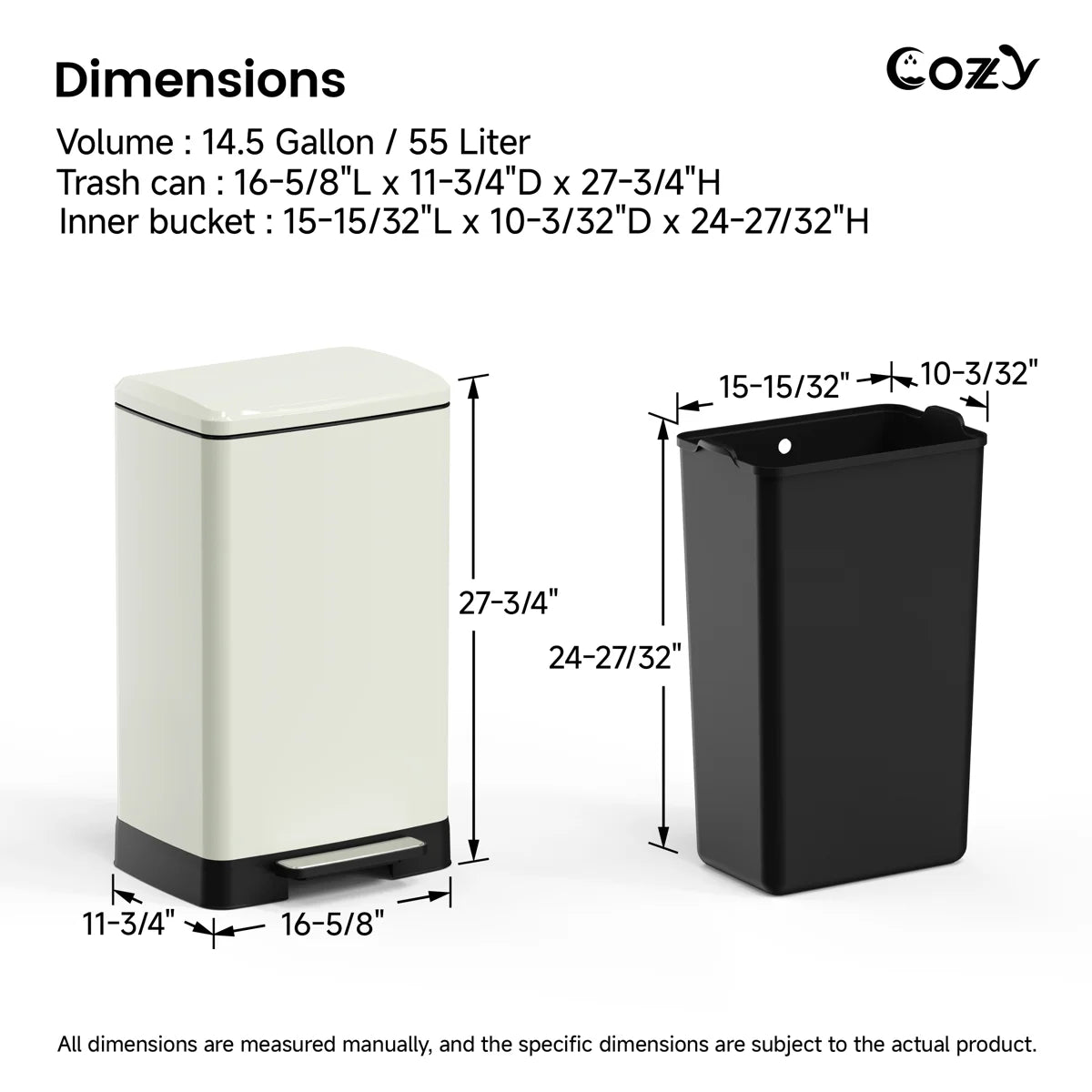14.5 Gallon Stainless Steel Step Trash Can with Soft-Close Lid