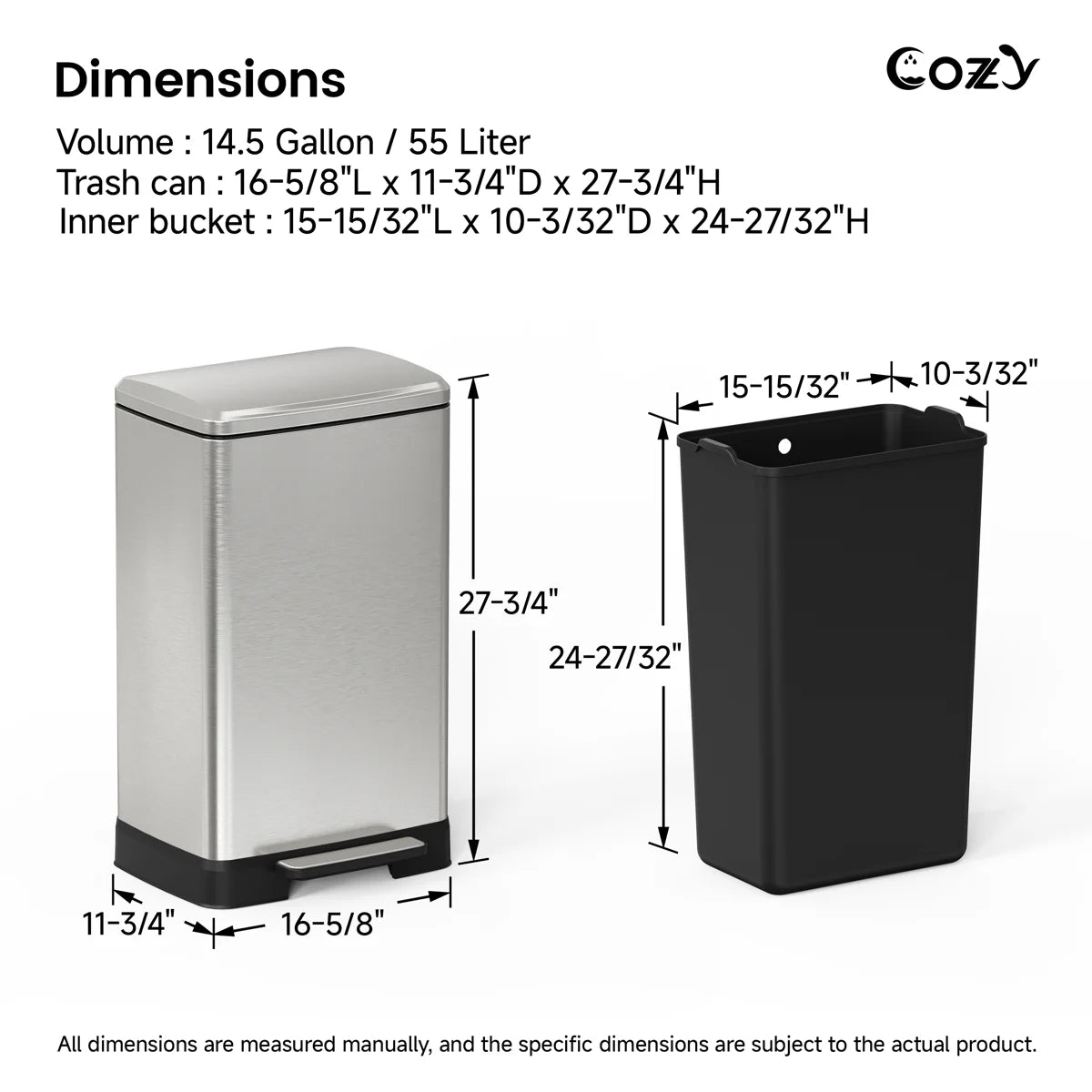 14.5 Gallon Stainless Steel Step Trash Can with Soft-Close Lid