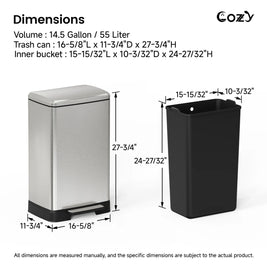 14.5 Gallon Stainless Steel Step Trash Can with Soft-Close Lid