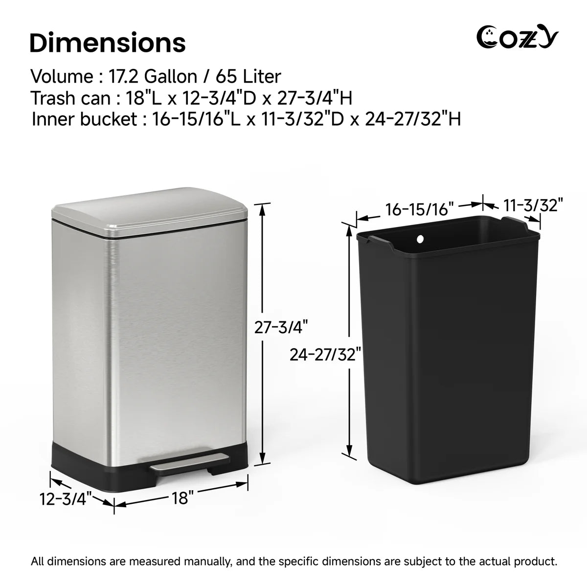 17.2 Gallon Stainless Steel Step Trash Can with Soft-Close Lid