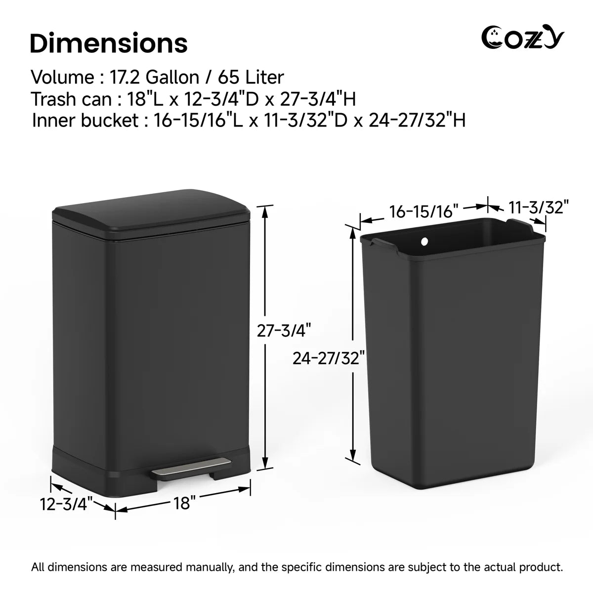 17.2 Gallon Stainless Steel Step Trash Can with Soft-Close Lid