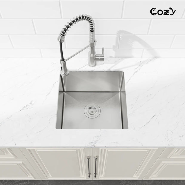 COZY 18-Inch Undermount Single Bowl Stainless Steel Kitchen Sink (Black & Brushed Nickel Finish)