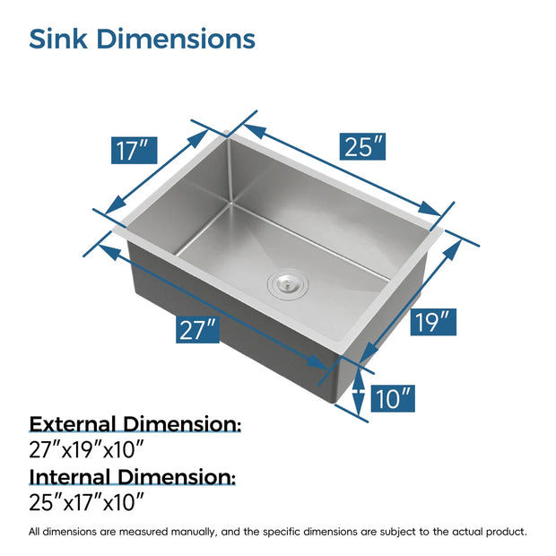 COZY 27-Inch Undermount Single Bowl Stainless Steel Kitchen Sink (Black & Brushed Nickel)