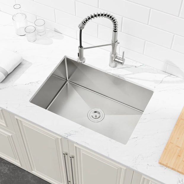 COZY 27-Inch Undermount Single Bowl Stainless Steel Kitchen Sink (Black & Brushed Nickel)