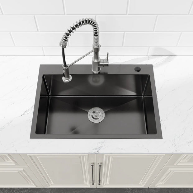 COZY™ 27" Stainless Steel Single Bowl Kitchen Sink – Matte Black / Brushed Nickel