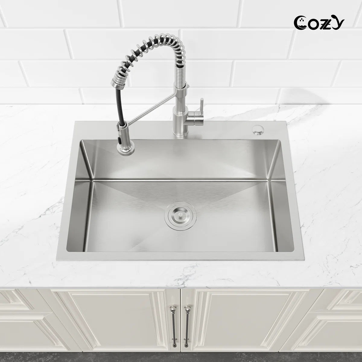 COZY™ 27" Stainless Steel Single Bowl Kitchen Sink – Matte Black / Brushed Nickel