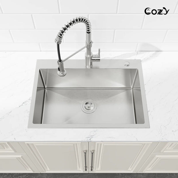 COZY™ 27" Stainless Steel Single Bowl Kitchen Sink – Matte Black / Brushed Nickel