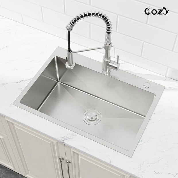 COZY™ 27" Stainless Steel Single Bowl Kitchen Sink – Matte Black / Brushed Nickel