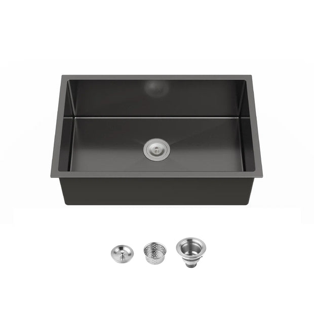 COZY 30-Inch Undermount Single Bowl Stainless Steel Kitchen Sink (Black & Brushed Nickel)