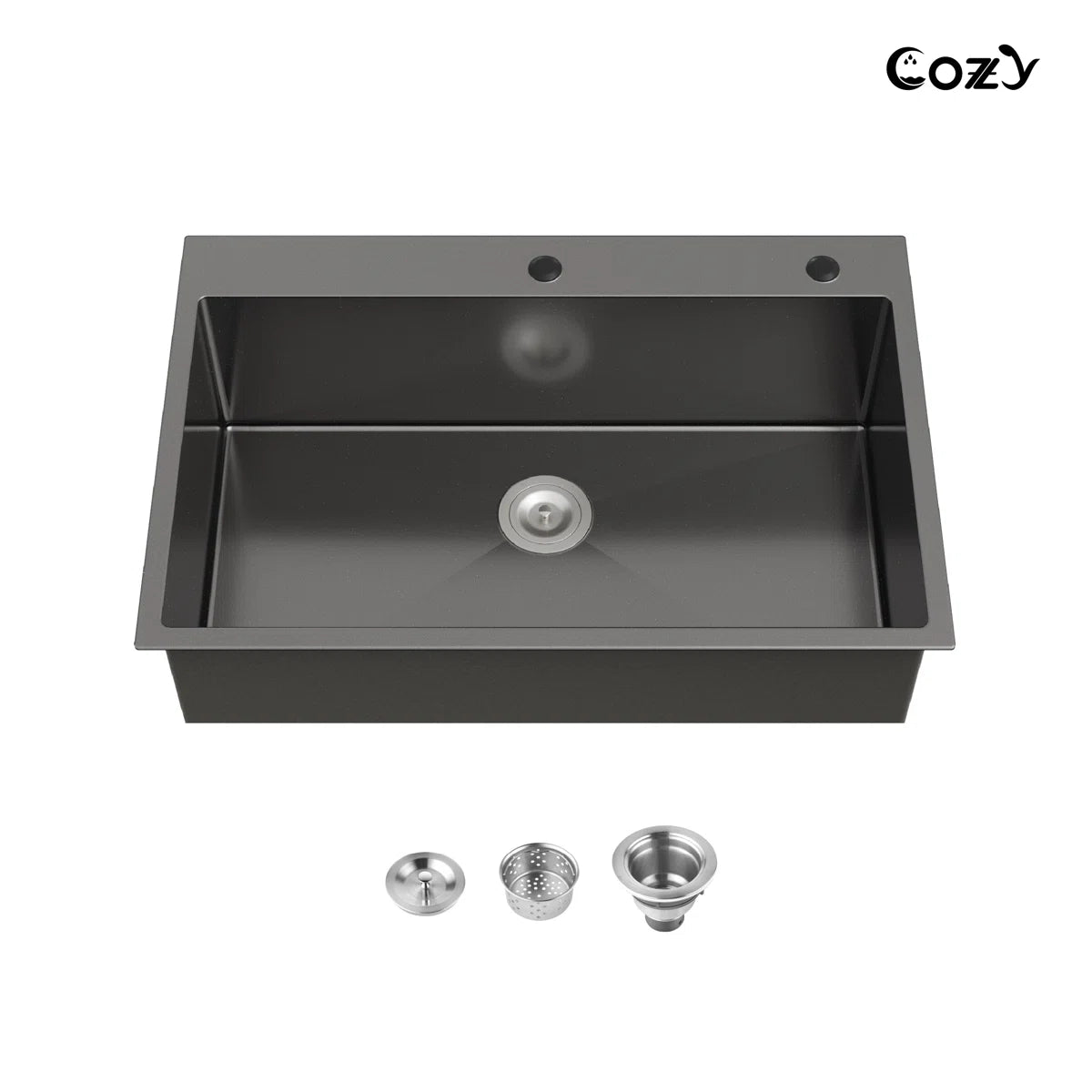 33" L Drop-in Single Bowl Stainless Steel Kitchen Sink with Basket Strainer SS-BL02D-332212
