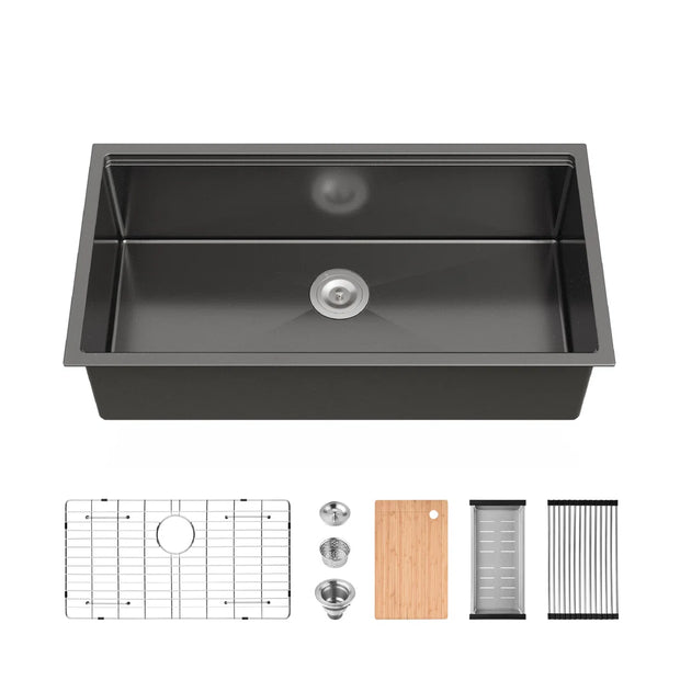 COZY 36" Single Bowl Workstation Kitchen Sink | Brushed Nickel Stainless Steel with Accessories