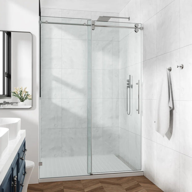 Cozy 50"-55"W x 72"H Frameless Single Sliding Shower Door, 3/8" Tempered Glass