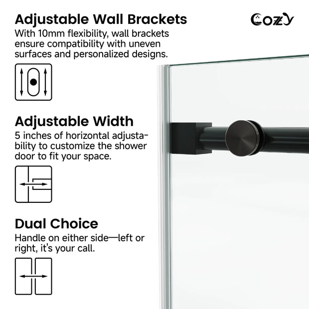 Cozy 50"-55"W x 76"H Frameless Single Sliding Shower Door, 3/8" Tempered Glass