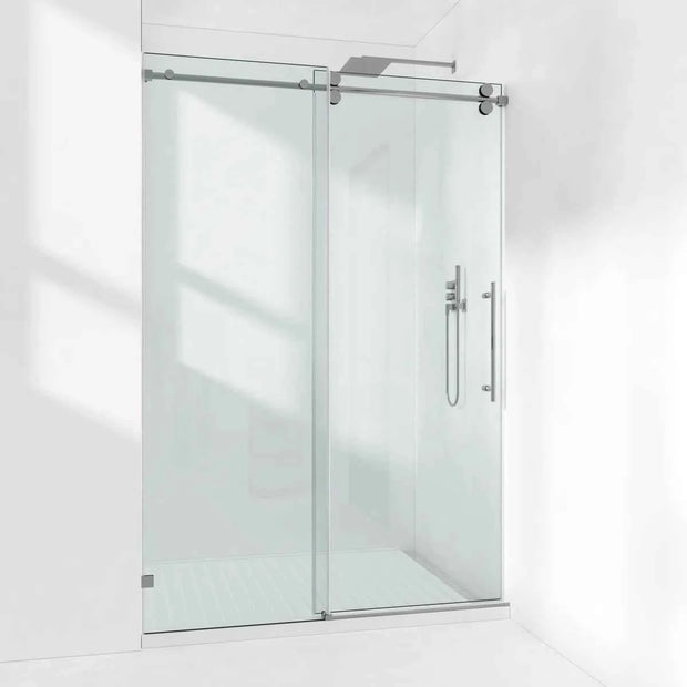 50-55" W x 76" H Frameless Single Sliding Shower Door with 3/8" (10mm) Clear Tempered Glass, Shatter-Resistant Film & Installation Hole Locator - Round Top Rail GD10-BM-5476