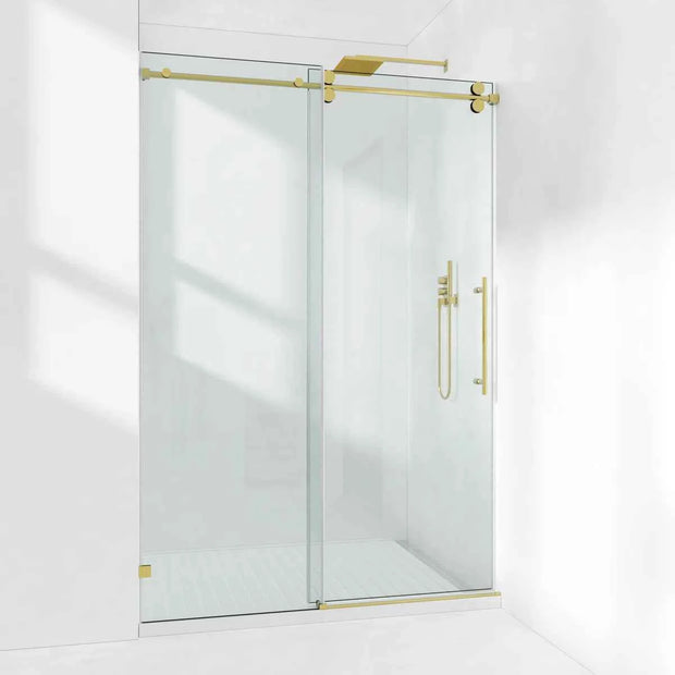50-55" W x 76" H Frameless Single Sliding Shower Door with 3/8" (10mm) Clear Tempered Glass, Shatter-Resistant Film & Installation Hole Locator - Round Top Rail GD10-BM-5476
