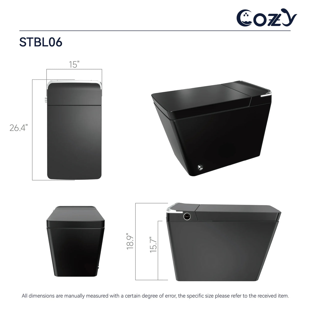 COZY Square Smart Toilet | Foot Sensor, Auto Flush, Tankless & Instant Heat | STBL06-1