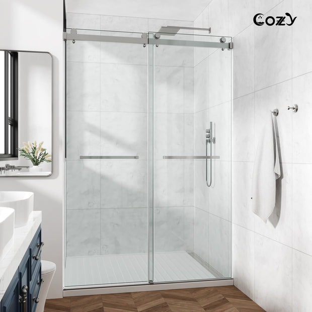 Cozy 50-55" W x 72" H Frameless Double Sliding Shower Door - 3/8" Clear Tempered Glass