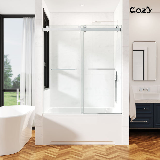 56-61" W x 66" H Frameless Double Sliding Tub Door GD09-BG-6066