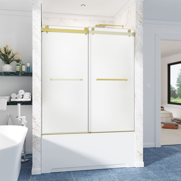 Cozy 56"-61"W x 66"H Frameless Frosted Double Sliding Tub Door, 3/8" Glass
