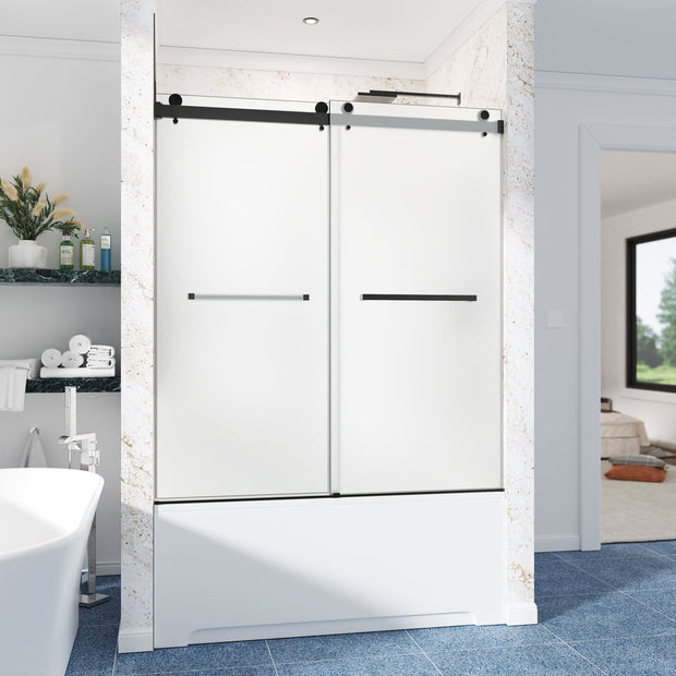 Cozy 56"-61"W x 66"H Frameless Frosted Double Sliding Tub Door, 3/8" Glass