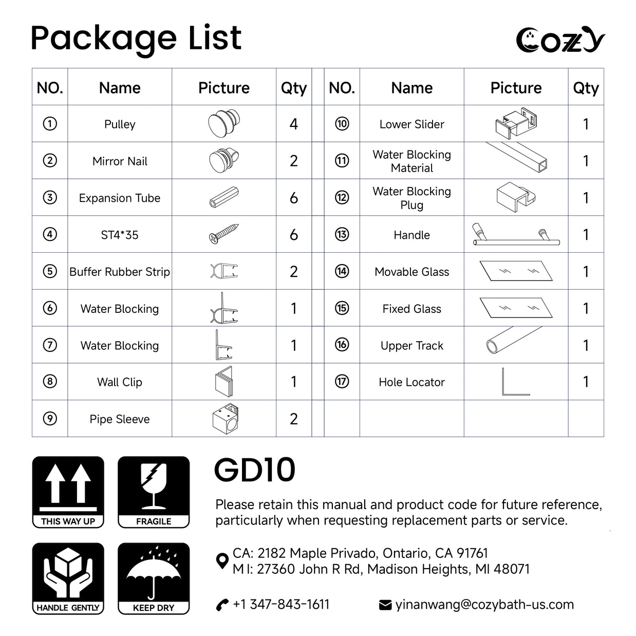 COZY Single Sliding Shower Door(Local Pickup Only)
