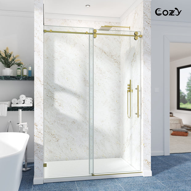 Cozy 62"-67"W x 72"H Frameless Single Sliding Shower Door, 3/8" Tempered Glass