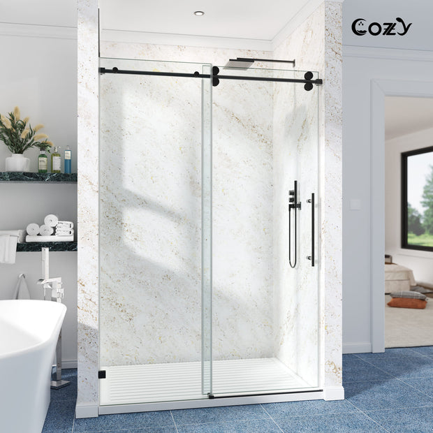 Cozy 62"-67"W x 72"H Frameless Single Sliding Shower Door, 3/8" Tempered Glass