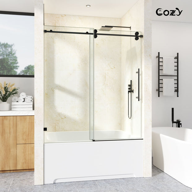 Cozy 62"-67"W x 66"H Frameless Single Sliding Tub Door, 3/8" Tempered Glass
