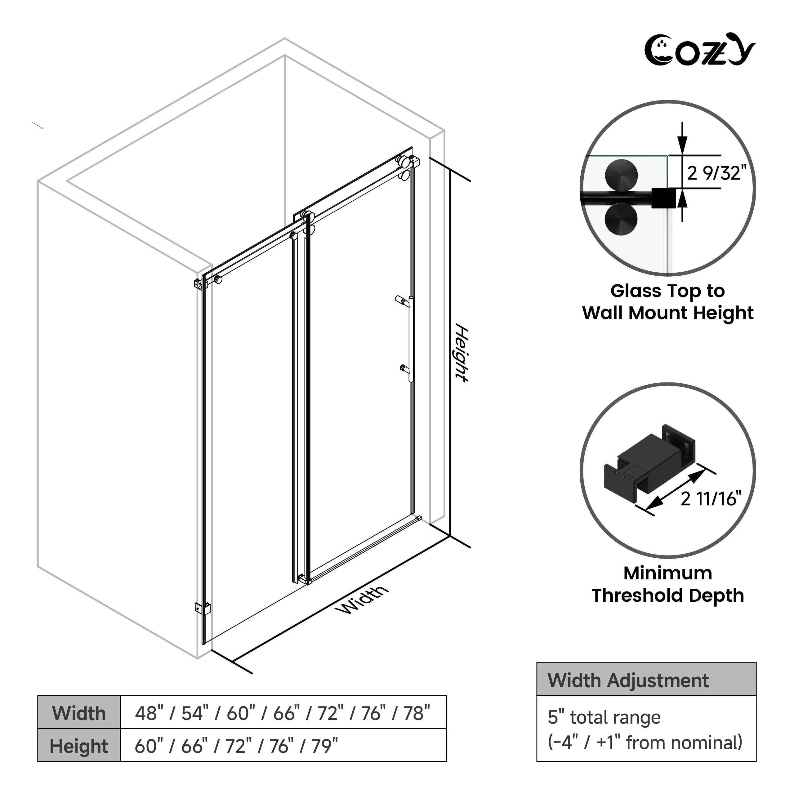 COZY Single Sliding Shower Door(Local Pickup Only)
