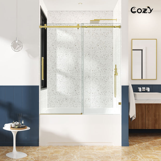 Cozy 62"-67"W x 60"H Frameless Single Sliding Tub Door, 3/8" Tempered Glass