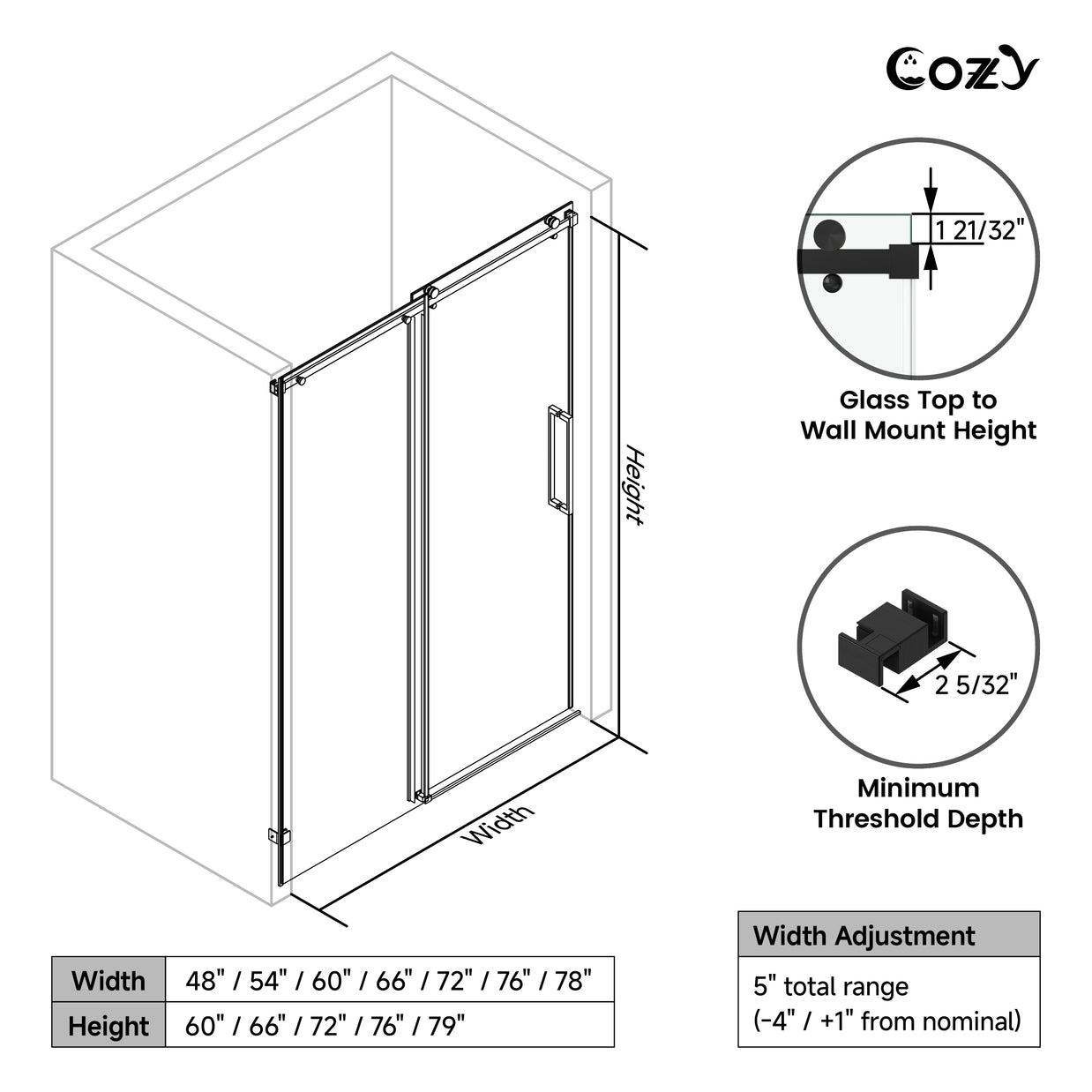 COZY Single sliding shower door(Local Pickup Only)