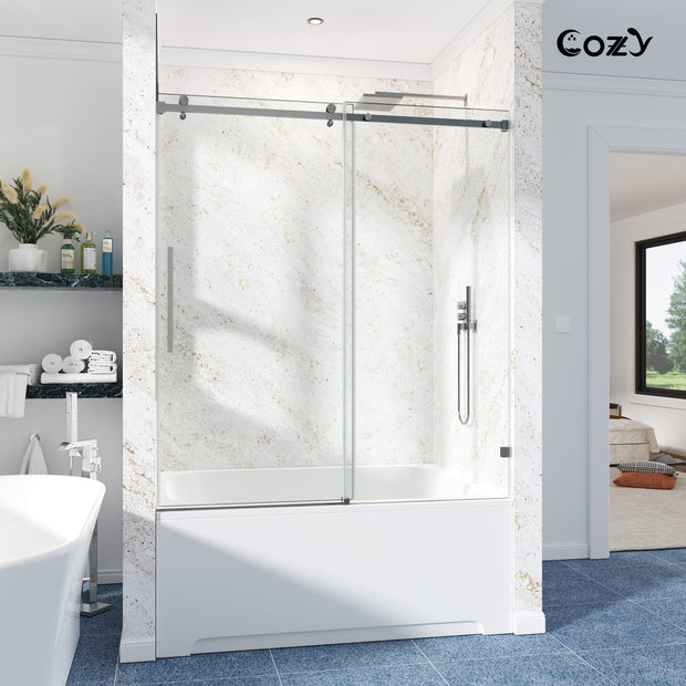 Cozy 44"-49"W x 60"H Frameless Single Sliding Tub Door, 3/8" Tempered Glass