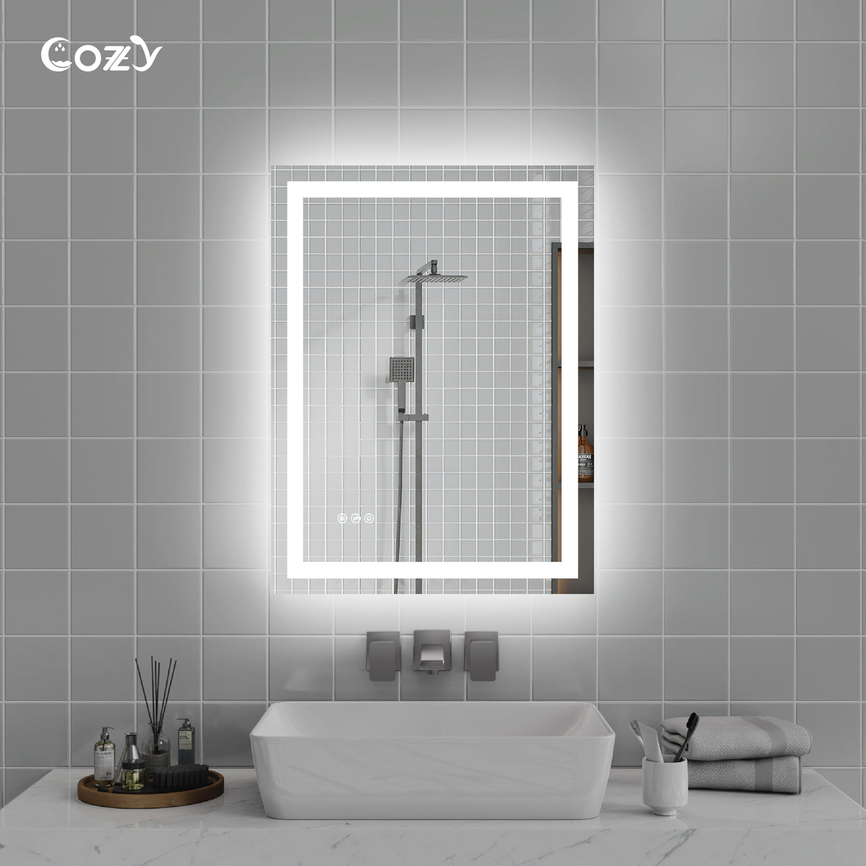 24"x32" LED Vanity Mirror, Front & Back Lit, Color Temp Adjustable, Dimmable, Anti-Fog, Waterproof, CRI90+, Shatter-Proof, Easy Install  LM27-AL-2432