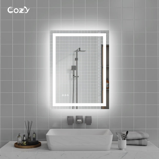 24"x32" LED Vanity Mirror, Front & Back Lit, Color Temp Adjustable, Dimmable, Anti-Fog, Waterproof, CRI90+, Shatter-Proof, Easy Install  LM27-AL-2432