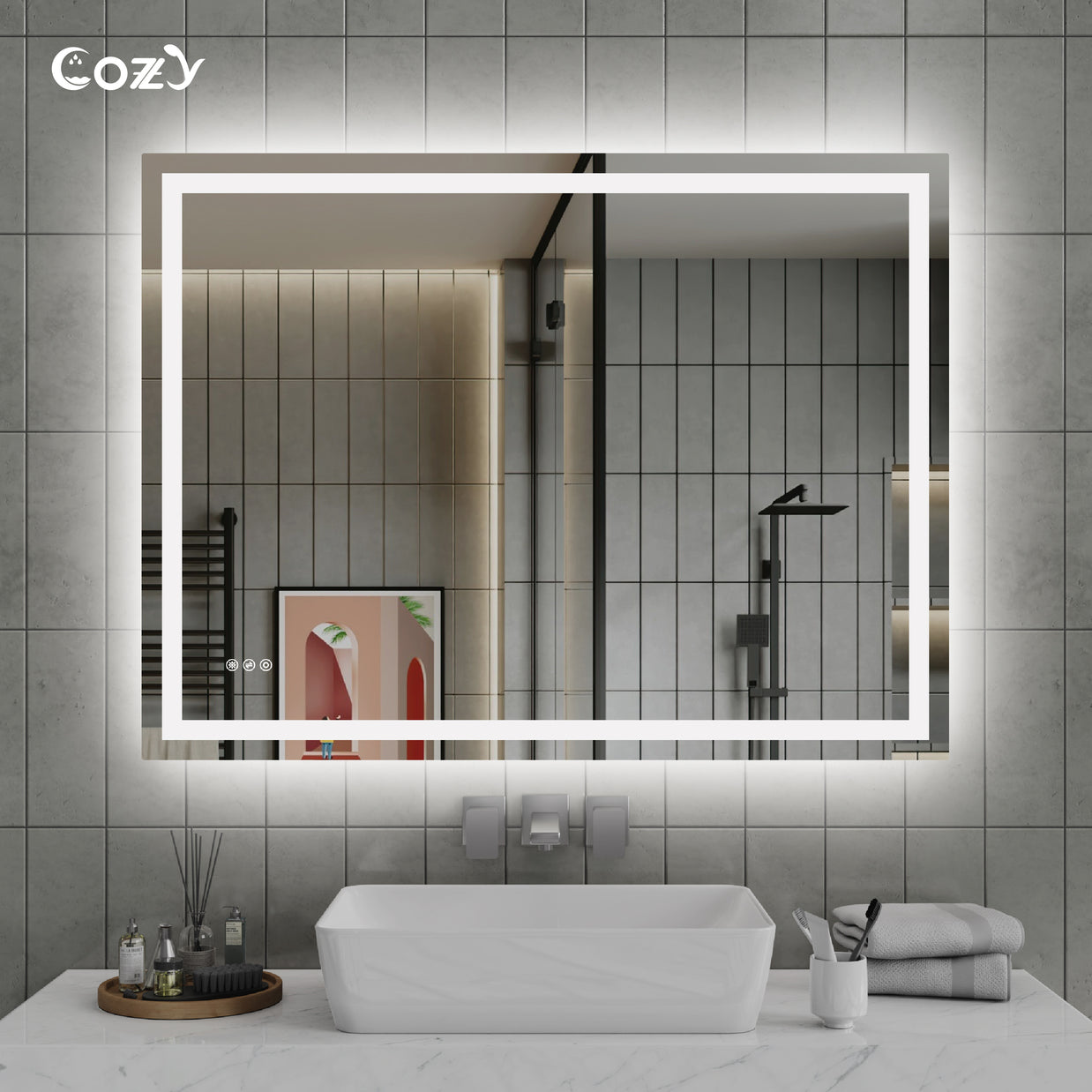 48"x36" LED Vanity Mirror, Front & Back Lit, Color Temp Adjustable, Dimmable, Anti-Fog, Waterproof, CRI90+, Shatter-Proof, Easy Install  LM27-AL-4836