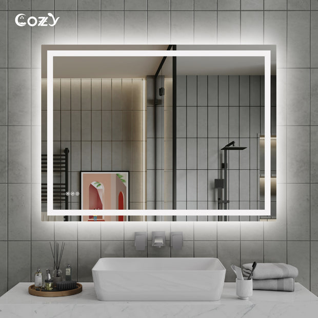 48"x36" LED Vanity Mirror, Front & Back Lit, Color Temp Adjustable, Dimmable, Anti-Fog, Waterproof, CRI90+, Shatter-Proof, Easy Install  LM27-AL-4836