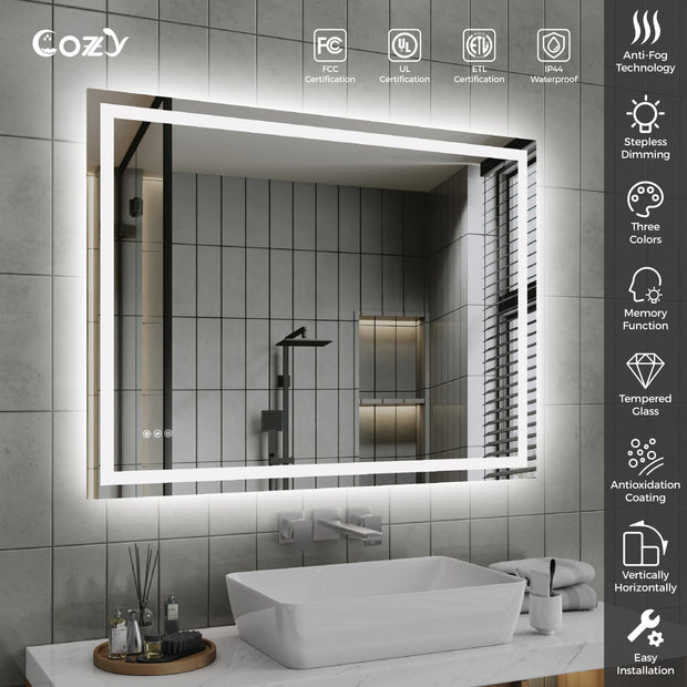 48"x36" LED Vanity Mirror, Front & Back Lit, Color Temp Adjustable, Dimmable, Anti-Fog, Waterproof, CRI90+, Shatter-Proof, Easy Install  LM27-AL-4836