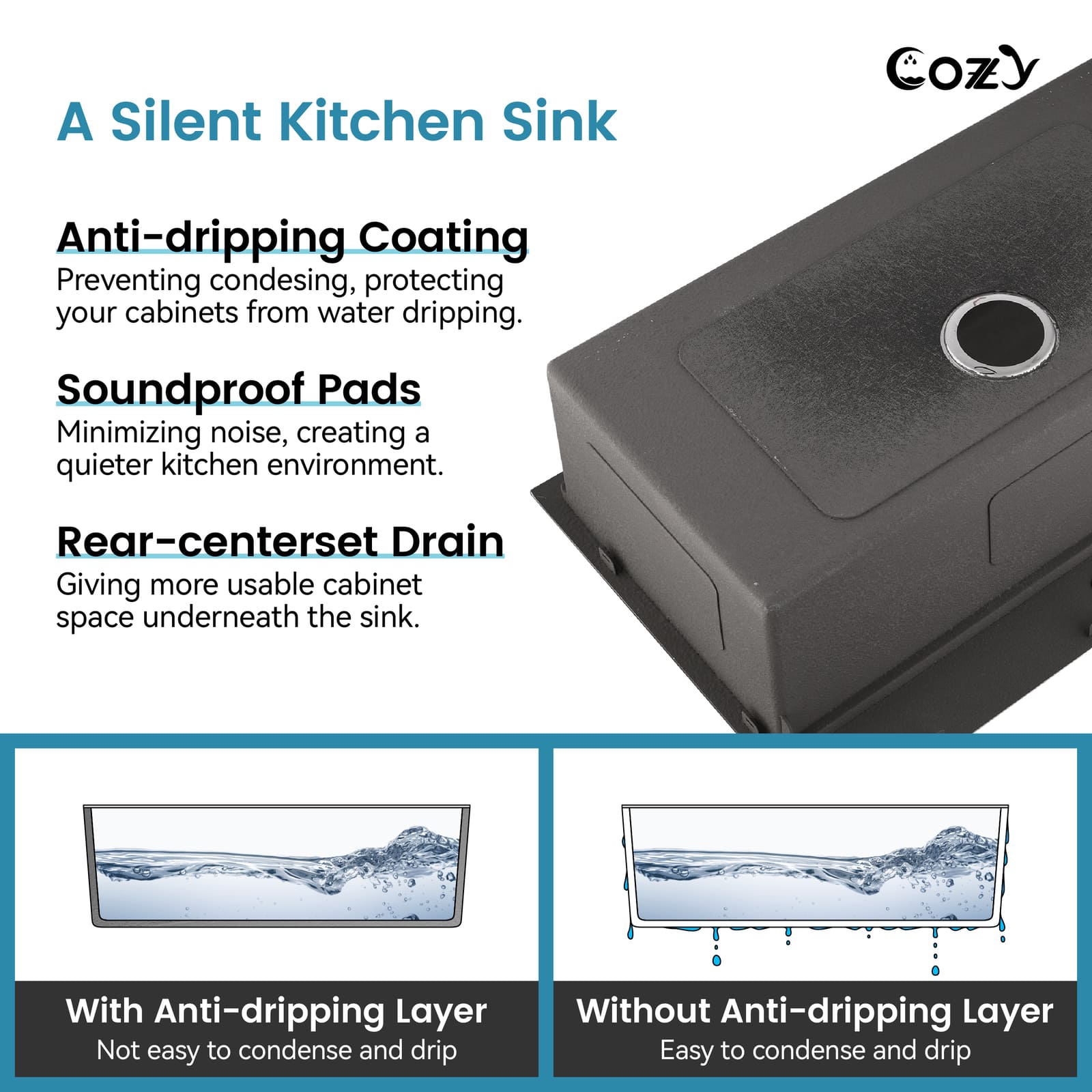 Cozy 30 Inch Drop-In Single Bowl Stainless Steel Kitchen Workstation Sink with Cutting Board, Colander, Dish Rack & Basket Strainer (Brushed Nickel / Black)