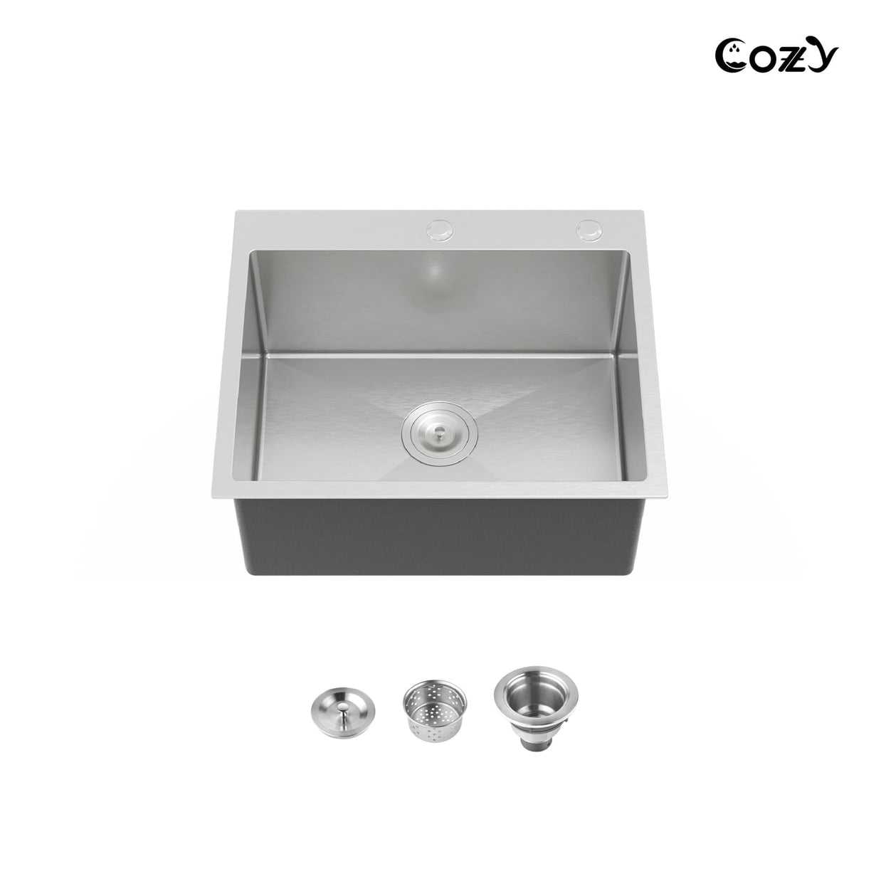 COZY 23" x 19" Handmade Stainless Steel Overmount Kitchen Sink Single Bowl Brushed Nickel