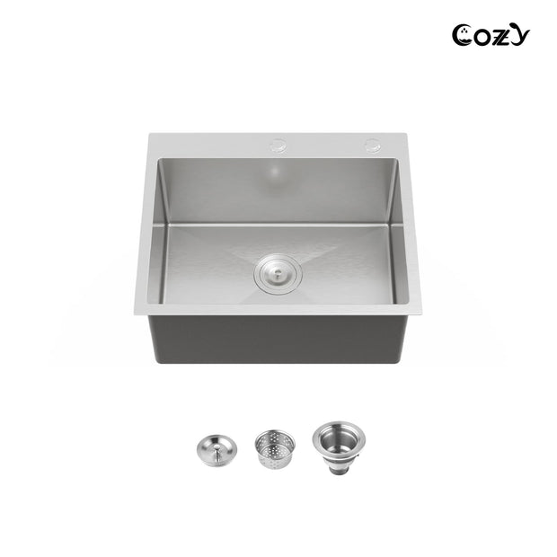 COZY 23" x 19" Handmade Stainless Steel Overmount Kitchen Sink Single Bowl Brushed Nickel