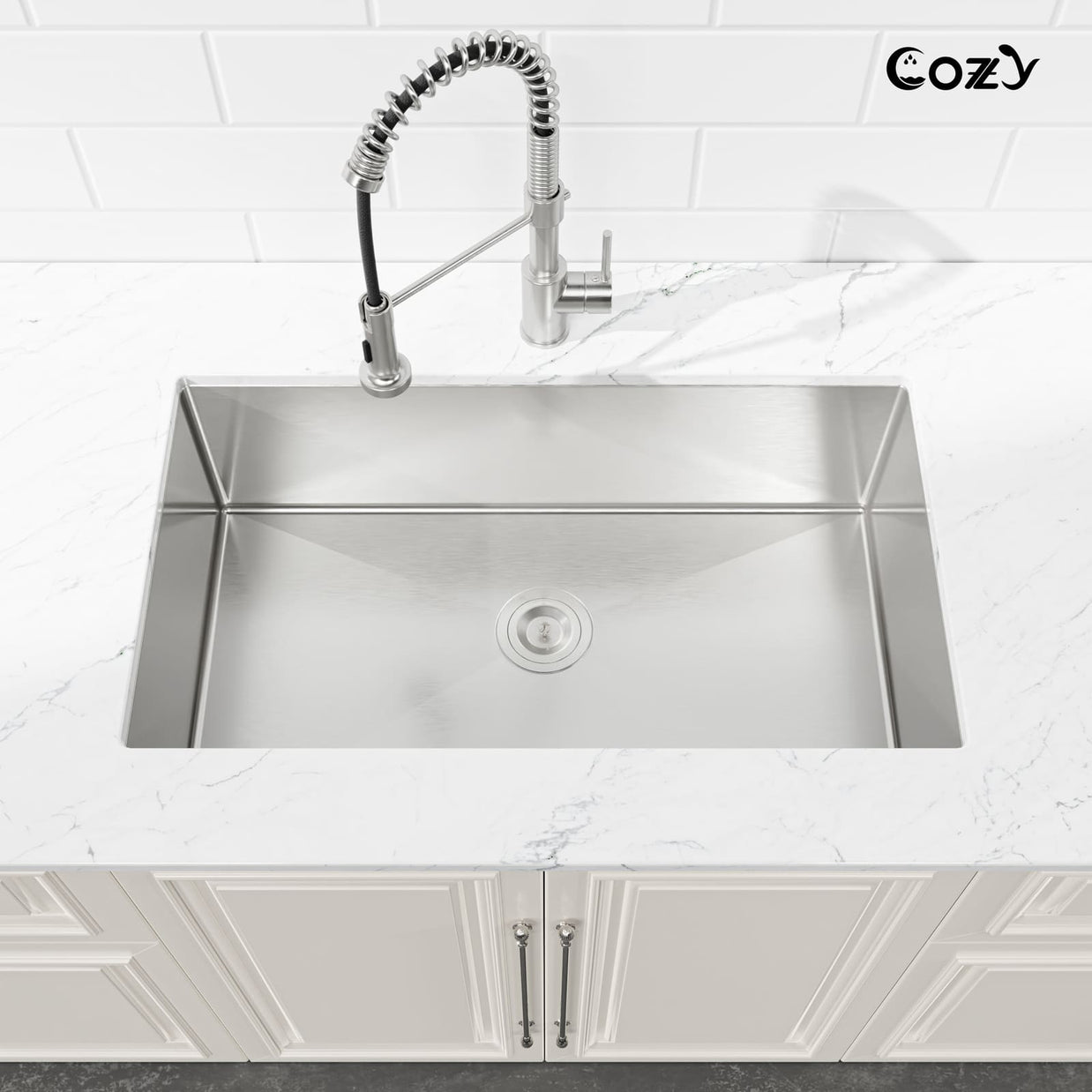 Cozy 33" Stainless Steel Undermount Single Bowl Kitchen Sink - Brushed Nickel / Matte Black