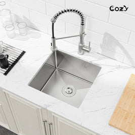 Cozy 18-inch brushed nickel undermount single bowl handmade kitchen sink