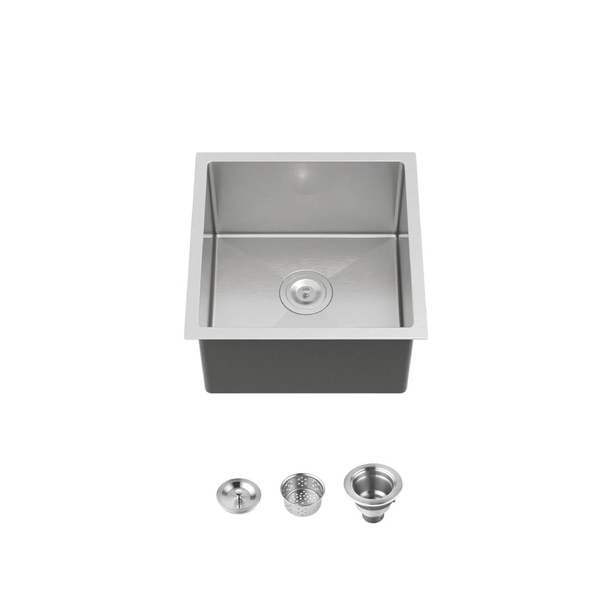 Cozy 18-inch brushed nickel undermount single bowl handmade stainless steel kitchen sink with basket strainer and drain assembly