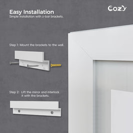 Cozy 24x32 inch LED bathroom mirror easy installation guide with z-bar brackets.