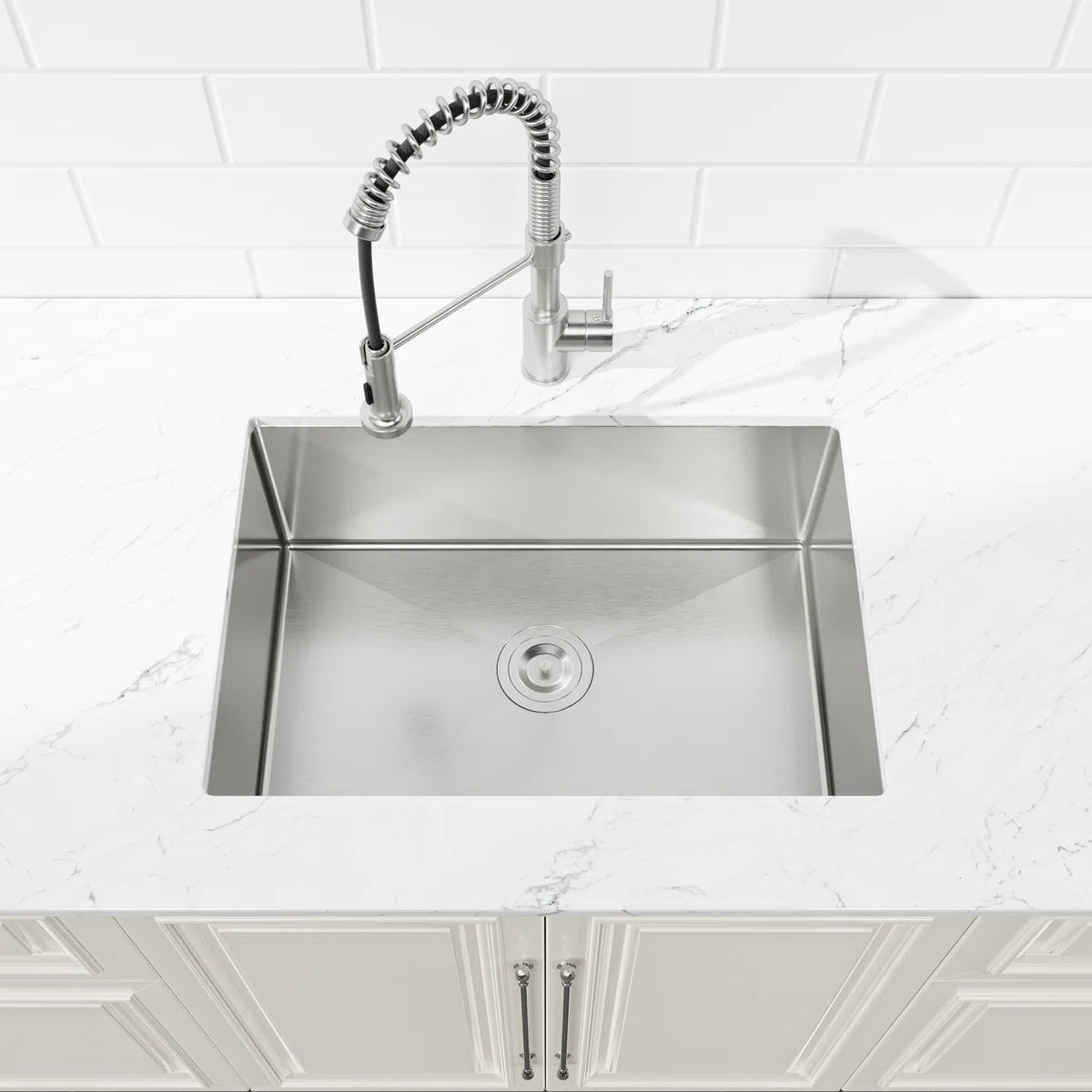 Cozy 27-inch brushed nickel undermount single bowl handmade kitchen sink