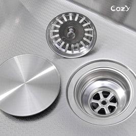 Stainless steel basket strainer and drain assembly for Cozy 30-inch brushed nickel workstation kitchen sink