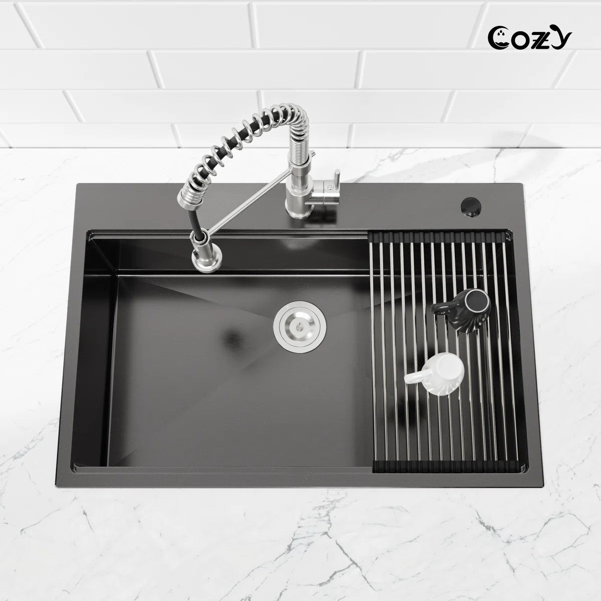 COZY 33-inch drop-in matte black workstation kitchen sink